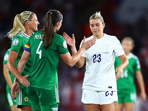 Northern Ireland's Sarah McFadden (left) shakes hands with England's Alessia Russo after their Group A match of the Women's European Championships.