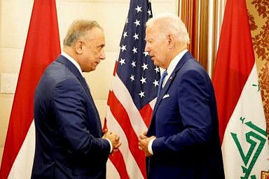 Biden during his meeting with Al Kadhimi, in Jeddah on July 16, 2022. 