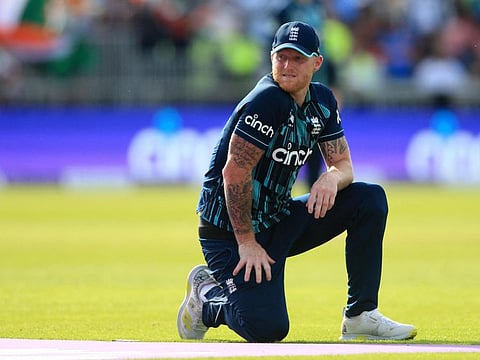 England all-rounder Ben Stokes reacts after the final One Day International against India at Old Trafford in Manchester on Sunday.