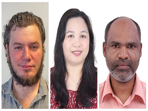 From left: John, Sharon and Ramamoorth -- all UAE residents and winners of Dh100,000 each in the latest round of Mahzooz draw in Dubai.