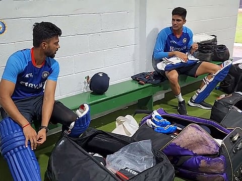 Indian players getting ready for the nets at the indoor facility in Trinidad.