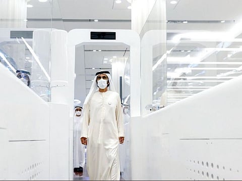 His Highness Sheikh Mohammed bin Rashid Al Maktoum at Dubai airport on Thursday.