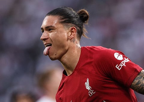 Hot shot! Liverpool's Uruguayan forward Darwin Nunez celebrates scoring during the friendly football match between German first division Bundesliga club RB Leipzig and Liverpool FC in Leipzig, eastern Germany.