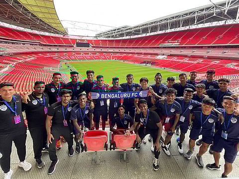 Bengaluru FC players at Wembley Stadium, London. The team will come up against Premier League opposition during the Next Generation Cup. 