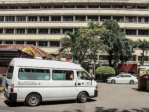 In this picture taken on July 19, 2022, an ambulance arrives at the National Hospital in Colombo.