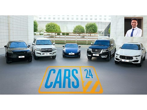 (Inset) Abhinav Gupta, CEO, Gulf Region, CARS24, and a selection of cars from the ecommerce giant
