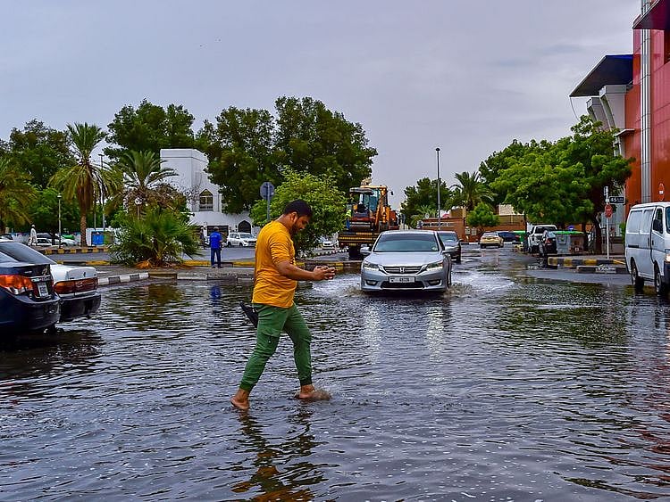 Flooded roads in Sharjah after the heavy rain. 27th July 2022. 