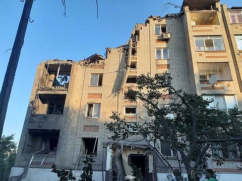 A view shows a residential building damaged by a military strike, as Russia's attack on Ukraine continues, in the town of Toretsk, Donetsk region, Ukraine July 28, 2022.