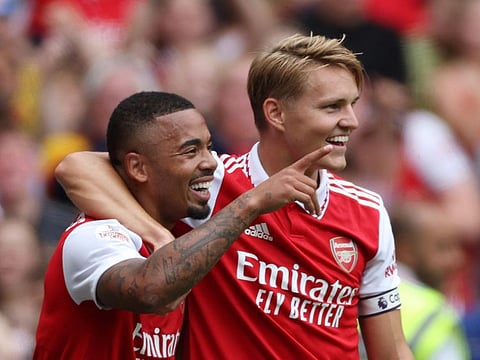 Arsenal's Gabriel Jesus (left) with Martin Odegaard.