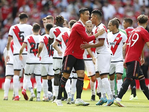 Manchester United's Cristiano Ronaldo (left) and Rayo Vallecano's Radamel Falcao during the pre season friendly at Old Trafford, Manchester, England.