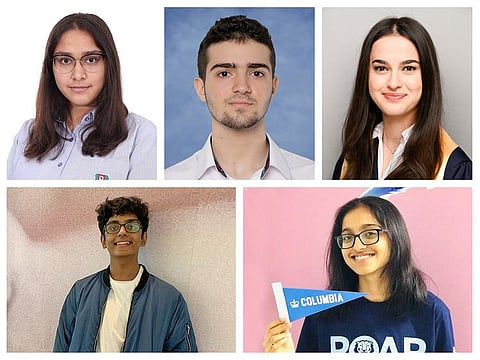 Proud students all: Akshara Thakur, Rami Hamzeh, Patil Djerdjerian, Shreyas Sharma and Saanvi Aima who are headed to top universities in the US.