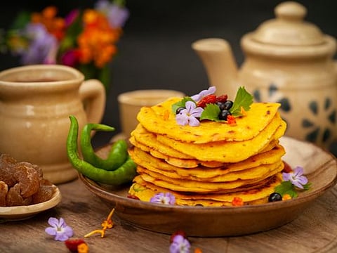 Besan Chilla or chickpea flour-based savoury pancakes 