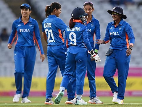 Indian women celebrated during their victory over Barbados in the Commonwealth Games in Birmingham. The women's cricket matches have been a sell-out. 