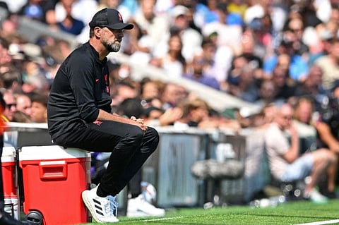 Liverpool's German manager Jurgen Klopp looks on during the English Premier League football match against Fulham at Craven Cottage in London.