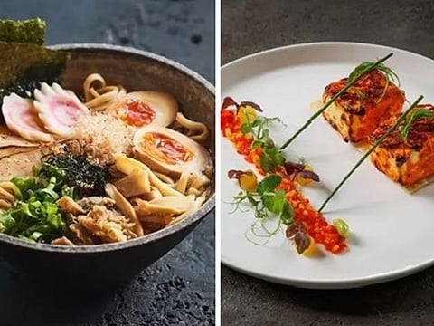 A dish from The Noodle House (left), a dish from Varq (right) 