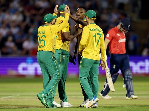 South Africa's Kagiso Rabada (centre) is aiming to regain his fitness ahead of the Test series against England.
