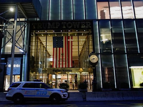  A NYPD vehicle is parked outside Trump Tower after former US President Donald Trump said that FBI agents raided his Mar-a-Lago Palm Beach home, in New York City.