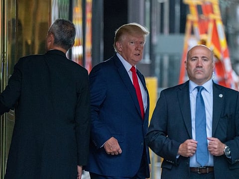 Former US President Donald Trump  departs Trump Tower for a deposition two days after FBI agents raided his Mar-a-Lago Palm Beach home, in New York City, US, August 10, 2022.