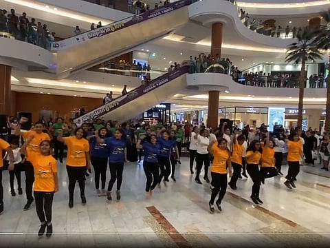 Frame from clip showing the flash mob at Al Ghurair Centre in Dubai