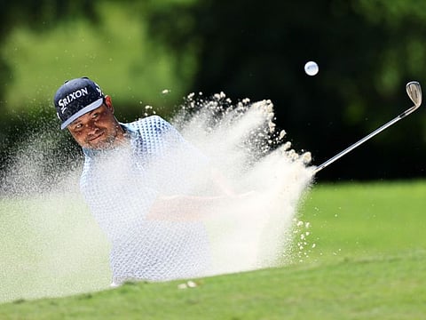 J.J. Spaun of the United States plays a shot from a bunker on the tenth hole during the third round of the FedEx St. Jude Championship at TPC Southwind in Memphis, Tennessee on Saturday.