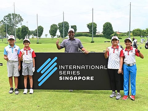 Dubai-based Shiv Kapur hosting a Masterclass Golf Clinic for the juniors of the Singapore Golf Association on the sidelines of the International Series Singapore.