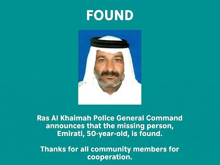 RAK Police post on missing man found 