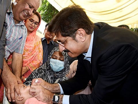 Syed Murad Ali Shah during the launch of anti-polio campaign on Monday.
