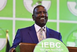 William Ruto from Kenya Kwanza (Kenya First) political party coalition delivers a speech at the Independent Electoral and Boundaries Commission (IEBC) Bomas of Kenya Tallying Centre in Nairobi on August 15, 2022. 