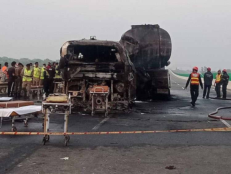 A bus collided with oil tanker and exploded near Multan in Pakistan. 