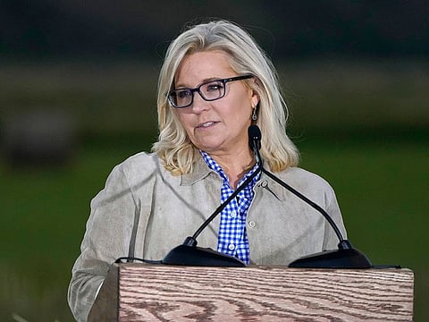 Liz Cheney speaks on Tuesday at an Election Day gathering in Jackson, Wyoming.