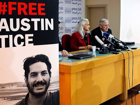Marc and Debra Tice, the parents of Austin Tice, who is missing in Syria, speak during a press conference, at the Press Club, in Beirut, Lebanon, December 4, 2018.  