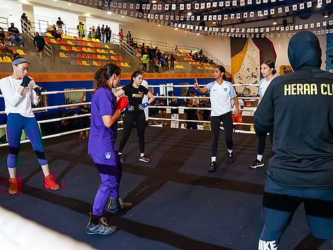 Ramla Ali put on a boxing session with young girls in Saudi Arabia ahead of her history-making bout against Crystal Nova Garcia.