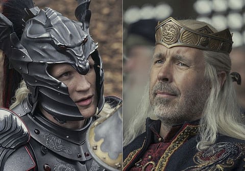 This combination of images released by HBO Max shows Matt Smith as Daemon Targaryen, left, and Prince Paddy Considine as King Viserys Targaryen in scenes from "House of the Dragon," a prequel to "Game of Thrones."