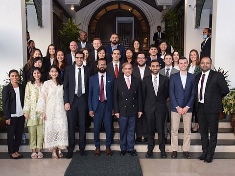 A delegation of students from Harvard University with Pakistan Prime Minister Shehbaz Sharif.