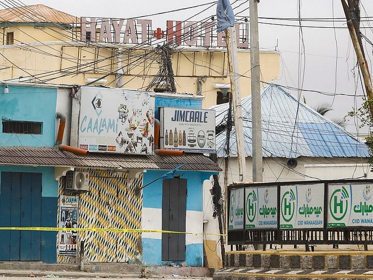 The exterior section of Hotel Hayat, the scene of militant attack in Mogadishu.