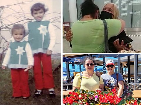 Clockwise: Tania Jenkinson and Glynis Ruiters as little girls back in South Africa; their emotional reunion at the Toronto Pearson International Airport in Canada on August 7; and the siblings on one of their many outings together since.