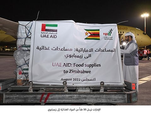 The UAE sent a plane carrying 50 tonnes of essential food items to the Republic of Zimbabwe on Tuesday