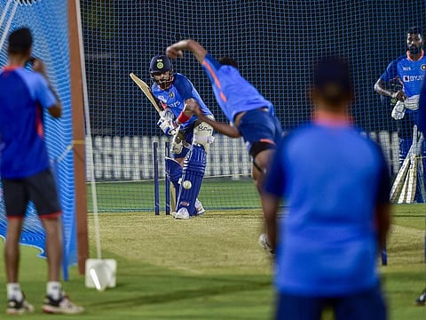 India's Virat Kohli bats at the nets in preparation for the DP World Asian Cup 2022 at ICC Cricket Academy in Dubai on Thursday.