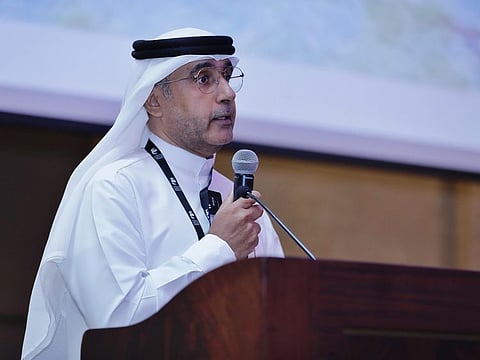 Saeed Hamdan Al Tunaiji speaking at the Publishing Industry Forum to showcase local and international ALC publishing projects in Abu Dhabi