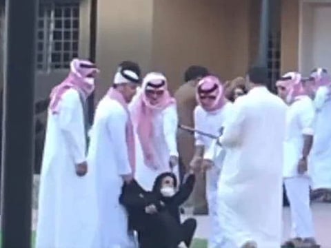 A grab from an online video purportedly showing an attack on girls at a Saudi orphanage. 