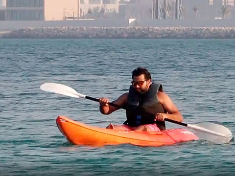 Indian cricket captain Rohit Sharma goes kayaking in the Dubai seas, during a break in the DP World Asia Cup cricket tournament in the UAE.