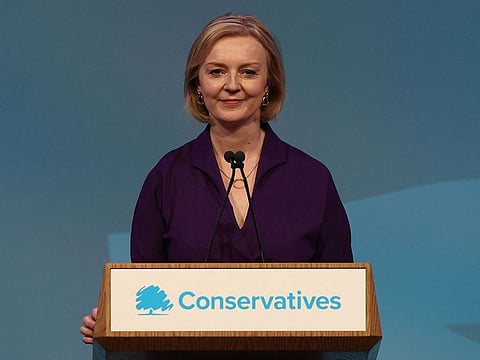 New Conservative Party leader and Britain's Prime Minister-elect Liz Truss delivers a speech at an event to announce the winner of the Conservative Party leadership contest in central London on September 5, 2022. 