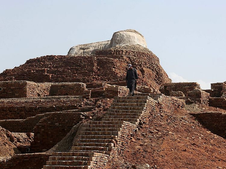 Ruins at Mohenjo Daro, a UNESCO World Heritage Site, in Mohenjo Daro, suffered damage from heavy rainfall, in Larkana District, of Sindh, Pakistan, on September6, 2022. The rains now threaten the famed archeological site dating back 4,500 years.  