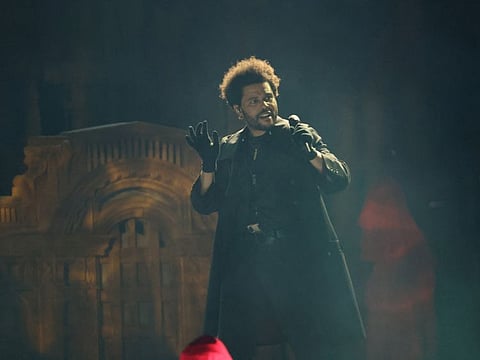 The Weeknd performs during his After Hours til Dawn tour at SoFi Stadium in Inglewood, California, US.