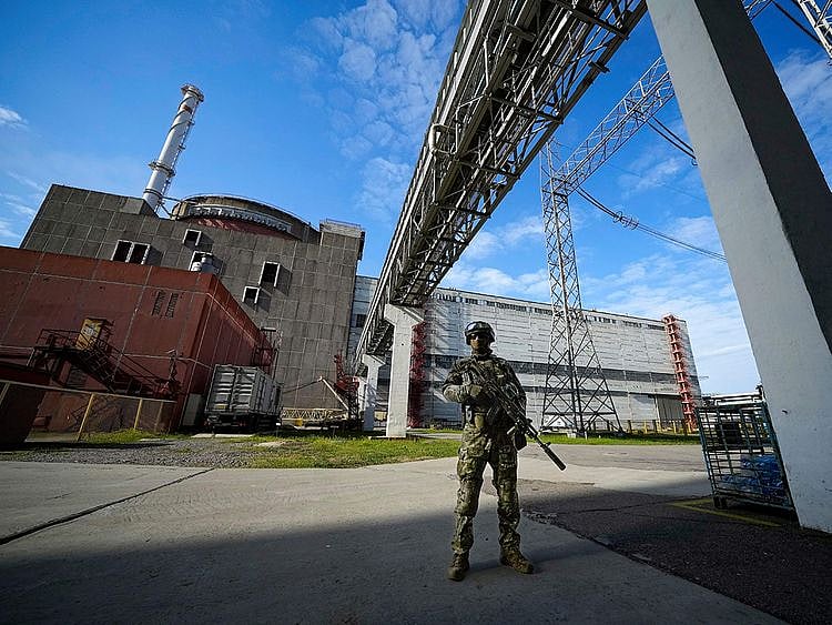 File photo: A Russian serviceman guards in an area of the Zaporizhzhia Nuclear Power Station in territory under Russian military control, southeastern Ukraine.