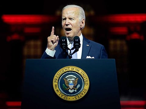 President Joe Biden speaks outside Independence Hall, Thursday, Sept. 1, 2022, in Philadelphia