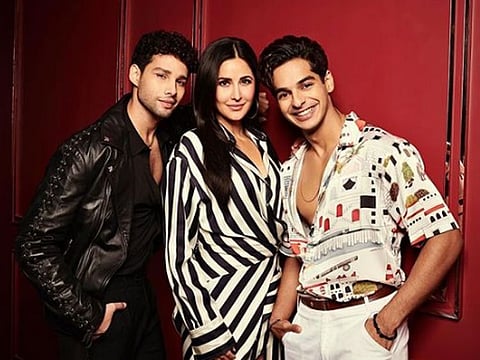 Khatter [R] was joined by stars Katrina Kaif [centre] and Siddhant Chaturvedi [L] on the latest episode of Koffee with Karan 7