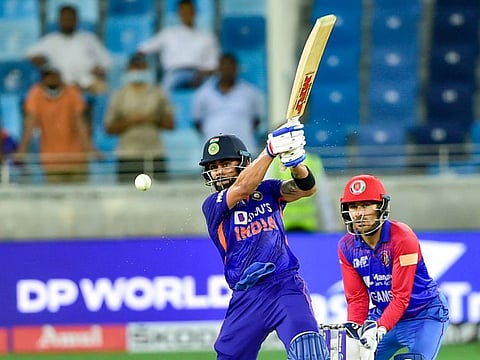 Virat Kohli of India in action against Afghanistan during the DP World Asia Cup game at the Dubai International Stadium on September 8, 2022. 