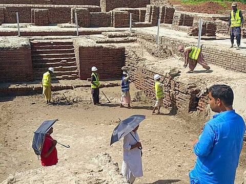 Repair work being carried out at Mohenjo Daro heritage site in Sindh province of Pakistan. 