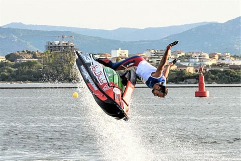 Team Abu Dhabi's Rashid Al Mulla during a manoeuvre in the UIM-ABP Aquabike World Championship.
